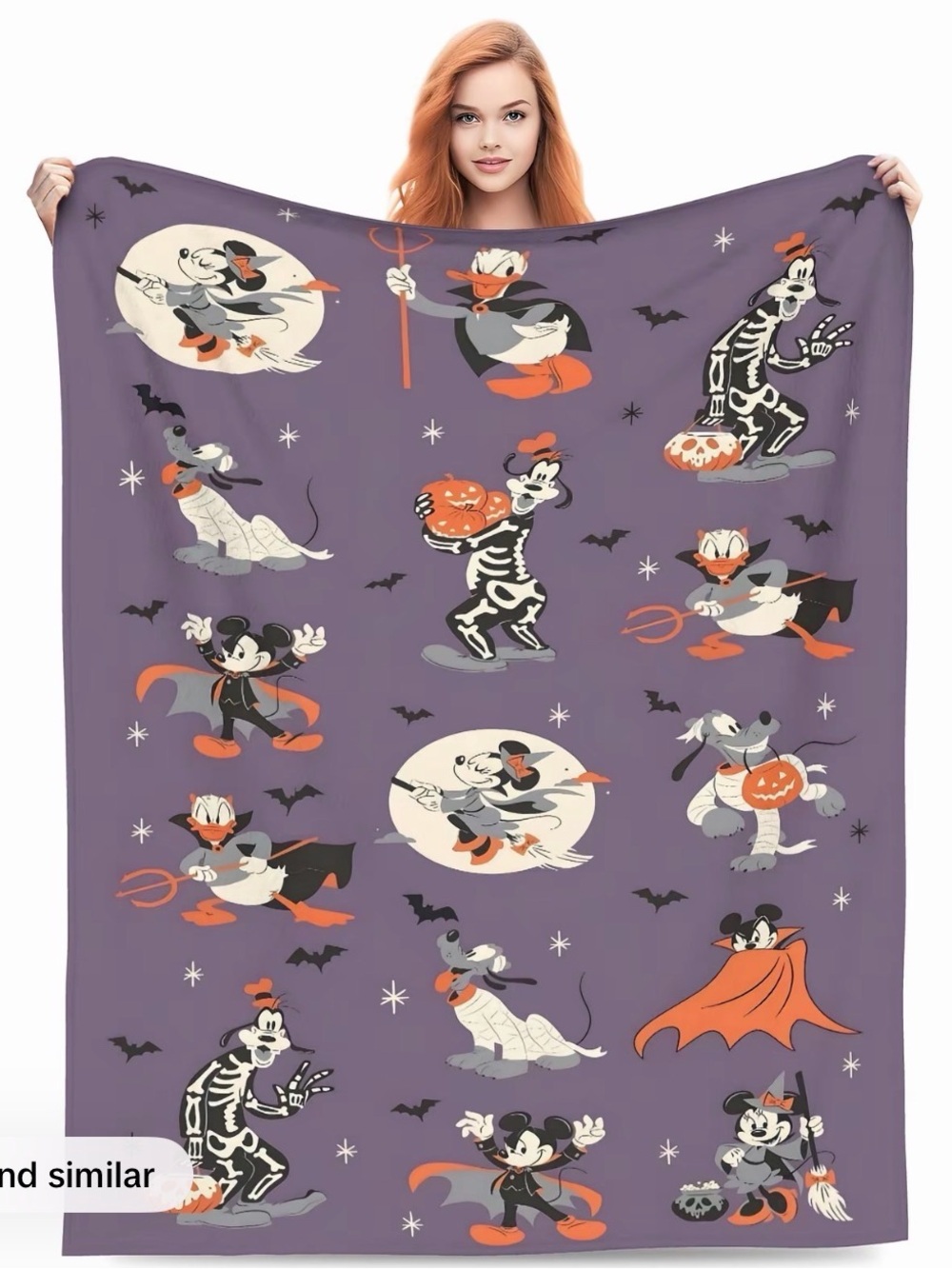 Disney Mickey & Minnie Purple Halloween Print Throw Blanket